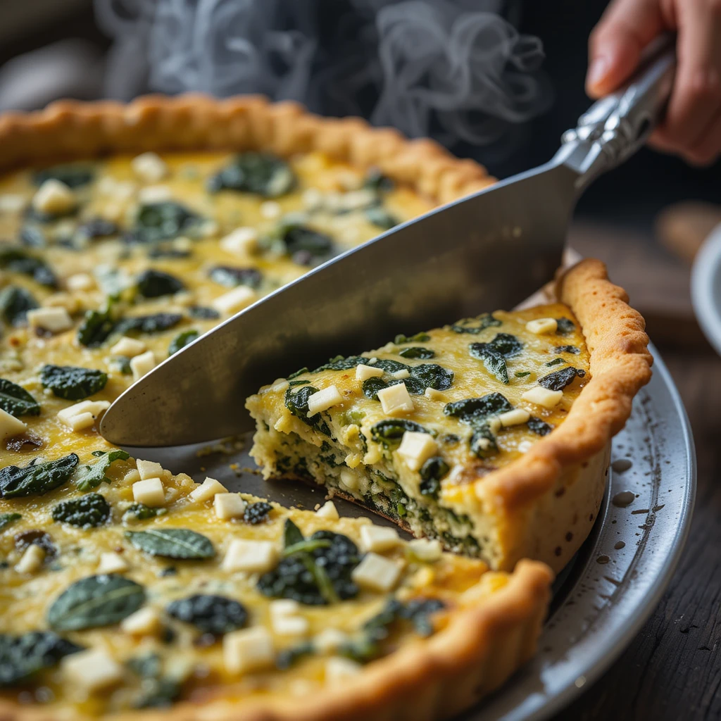 Spinach frittata recipe in a skillet with golden edges
